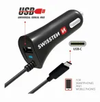 Swissten Premium Car charger 12 / 24V / 2.4A + non-detachable USB-C Data Cable 1m