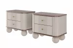 2 vnt. VESPER naktinė spintelė 56 2SZ, ka&scaron;myro spalvos MDF, rie&scaron;utmedžio atspalvio, auksinės rankenos, rutulinės kojelės