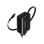 CANYON charger OnCharge 65RC Build-In Cable USB-C 65W 1xPD 1xQC EU Black