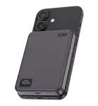 &bdquo;Ksix&ldquo; &bdquo;Powerbank Magslim&ldquo; 10000 mAh su magnetiniu jungikliu, 15 W USB-C PD, 20 W, skaitmeninis ekranas, juodos spalvos