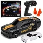 RC sportinis driftavimo automobilis su keičiamu kėbulu, ratais ir 4WD pavara, juodos spalvos, 1:43