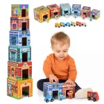 Stacking Tower City Pyramid Sorter with Figures and Vehicles 18 Pieces
