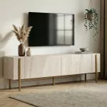 TV staliukas, &bdquo;Hanah Home&ldquo;, travertinas, auksinis, 180 x 45 x 30