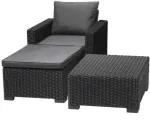 Garden table + armchairs + stool with cushion Moorea Grey