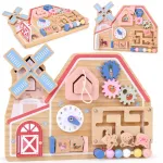 Wooden Farm Busy Board &ndash; Sensory House with Animal Maze ZA6485