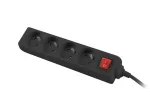 Power strip 1.5m, black, 4 sockets, with switch, cable made of solid copper