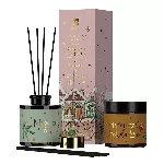 HISKIN_SET Kvapiųjų Kalėdų kvapų difuzorius Apelsinas ir cinamonas 80ml + natūrali sojų žvakė Magic Forest 100ml
