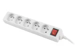 Power strip 3m, white, 5 sockets, with switch, cable made of solid copper