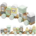 Wooden Train Locomotive with Wagons and Blocks 22 pieces ZA5262