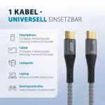 &bdquo;EFB USB-C laidų rinkinys, 100 W, PD 3.0, 5 A, su &bdquo;E-Marker&ldquo; mikroschema, 2 x 2 m, pilkos spalvos&ldquo;