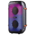 Garsiakalbis &bdquo;Defender BOOMER 25&ldquo; su &bdquo;Bluetooth&ldquo;, 25 W, MP3/FM/SD/USB/AUX/TWS/LCD/RGB/mikrofonu, ekvalaizeriu, nuotolinio valdymo pultu ir mikrofonu, skirtas karaoke, juodos spalvos