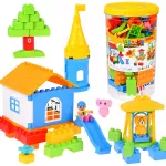 LARGE plastic blocks 94 pieces in a container with a handle + figures ZA6429