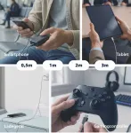 &bdquo;EFB USB-A į USB-C laidas, 60 W, QC 3A, 3 m, pilkos spalvos&ldquo;