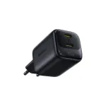 Sieninis įkroviklis EnerFill FE22 45W 2xUSB-C QC PD su USB-C kabeliu 1m, juodas