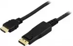 Kabelis DELTACO DisplayPort - HDMI su audio, Ultra HD in 30Hz, 1m, juodas / DP-3010