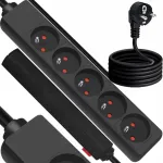 LTC 5 lizdų elektros prailginimo laidas su įžeminimu, 5 m, juodas