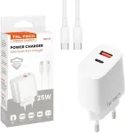 &bdquo;Teltech&ldquo; USB / USB-C 25 W tinklinis įkroviklis + USB-C &ndash; USB-C PD PPS kabelis, baltas, TCH-02 (36562)