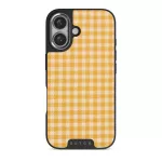 Tuscan Sun - Yellow Plaid iPhone 16 Case, Elite Dark (MagSafe) / Silver