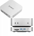 &bdquo;Orico MiniLink 9-in-1&ldquo; stotis/replikatorius su M.2 SSD kietojo disko dėklu, skirtas &bdquo;Mac mini&ldquo; (sidabrinė)