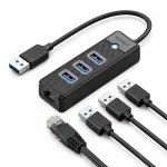 &bdquo;Orico&ldquo; USB &scaron;akotuvas PW3UR25-U3, 4 prievadai: 3 x USB-A 3.0, 1 x RJ45 2,5G Ethernet, 0,5 m &ndash; juodas (6941788856288)