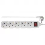 Ilgiklis 5 lizdų 5m su įžeminimu, jungikliu 3x1,5mm White
