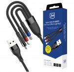 Laidas 3in1 USB-A to USB-C/ Lightning /Micro QC 3.0, 1.2m, 9V, 2A, 18W (3mk)