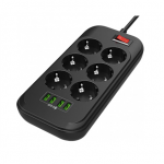 Prailgintojas ColorWay Power Socket CW-CHE64B Black, 4xUSB, 2 m, 250 V, 6 euro sockets, 17 W