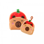 Pliu&scaron;inė piniginė su raktų pakabuku Capybara Strawberry Red 9,5 x 8 cm