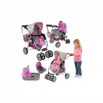 Kūdikių lėlių vežimėlis "2-in-1" krep&scaron;ys su dėže Pink Stars