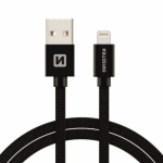 Swissten "Textile Lightning (MD818ZM/ A) 3.0M" Black kabelis