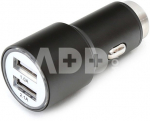 Omega car charger 2xUSB 2100mA Metal, black (43342)