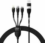 3in1 USB cable Baseus Flash Series 2, USB-C + micro USB + Lightning, 100W, 1.2m (black)