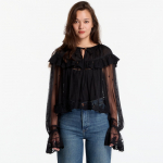 AllSaints Trixie Lace Top Jet Black - Dydis 2 (W065PE JET BLACK Mar&scaron;kinėliai)
