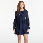 Sukienka Michael Kors Ruffled Georgette Long-Sleeve Dress Midnight Blue - Dydis M (MF583637R3 409 Suknelės)