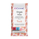 CLEANIC CREAM & FRESH PEACH rankų priežiūros servetėlės (15 ml)