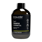 ECOLATIER EXTRA FRESH 2IN1 plaukų &scaron;ampūnas ir du&scaron;o želė, 400 ml
