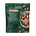 H&B TRAIL MIX WITH BENEFITS džiovintų vaisių, sėklų ir rie&scaron;utų mi&scaron;inys su kakava ir karamelė, 210 g