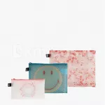 LOQI užsegamų krep&scaron;elių rinkinys &bdquo;SMILEY TRANSPARENT Milky Blossom Zip Pockets&ldquo;