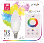 I&scaron;manioji LED lemputė AVIDE Smart, 4.9W, E14 žvakė, RGB+W, 2700K, RGB keičia spalvas, su pultu, dime