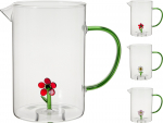 Ąsotis su gėlės dizainu, stiklinis, 1,6 l, 3 skirtingi dizainai