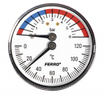 A&scaron;inis termomanometras FERRO, 6 barų, 63 mm, 1/2", TM63A