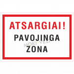 Informacinis ženklas, atsargiai-pavojinga zona, 200 x 300 mm, plastikas