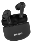 Įkraunamos belaidės ausinės STREETZ TWS-116, Bluetooth 5.1, įkrovimo dėklas 500 mAh, juodos sp.