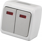 Jungiklis ORRO A550190006, 2 klavi&scaron;ų, pavir&scaron;inis, su LED indikatoriumi, IP44, 10A 250V, pilkos spalv