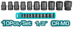 Smūginių galvučių rinkinys TOTAL, CrMo, 1/2", 10-24 mm, 10 vnt., THISTD12101