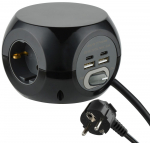 Ilgiklis ELECTRALINE Mini Cube, 3 lizd. + 2 USB Type A + 2 USB Type C, 1,5 m, su įž., su jungikliu,
