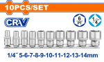 Galvučių rinkinys WADFOW, Cr-V, 1/4", 5-14 mm, 10 vnt., WST4410