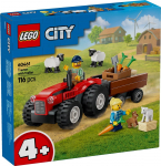 Konstruktorius LEGO City, raudonas ūkio traktorius su priekaba ir avimi
