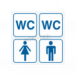 Informacinis ženklas, WC (vyras ir moteris), 100 x 100 mm, lipdukas, 4 vnt.