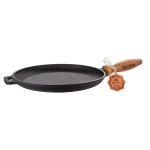 Ketaus keptuvė, blynams, matmenys 22x2,5 cm su nuimama medine rankena